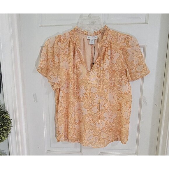 Cupcakes and Cashmere Womens Orange Floral Blouse Ruffled Neck Size M NWT - Picture 3 of 11